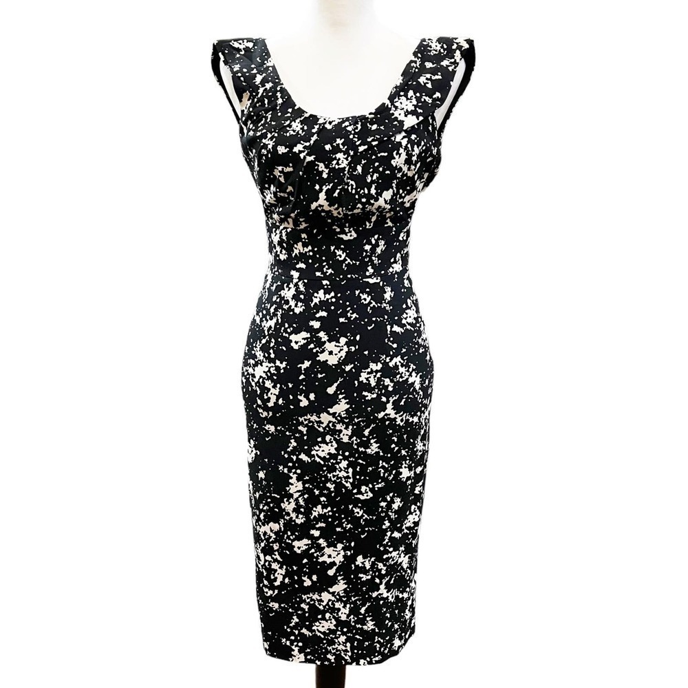 Michael Kors Collection Midi Dress 0 Black White Jacquard Sheath Zip Career Nwt